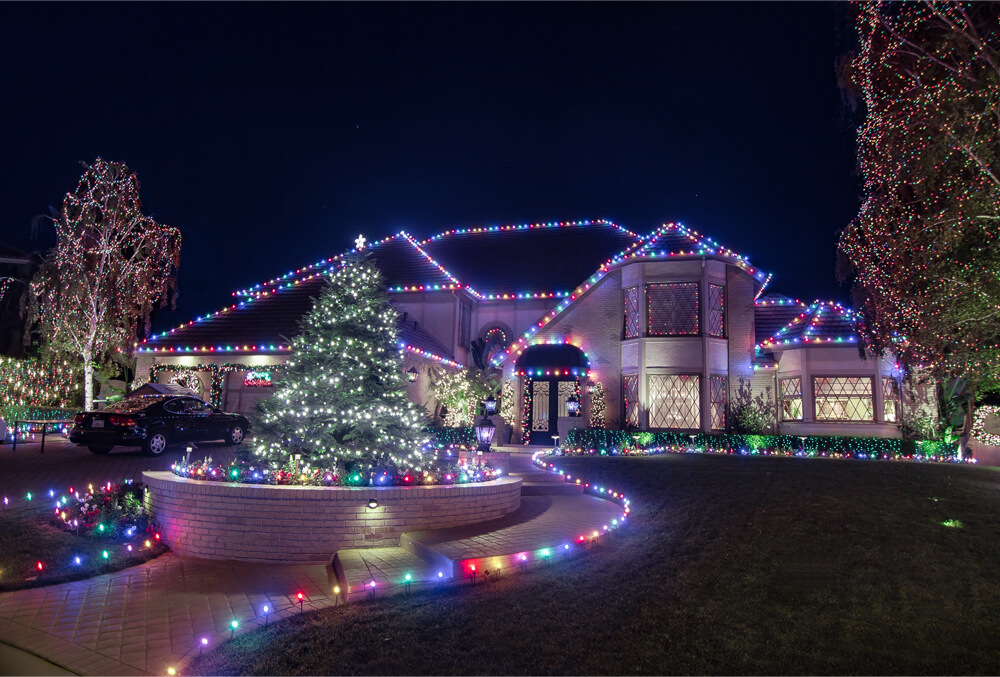 Christmas Roofline Lighting and Christmas Tree for Large Home