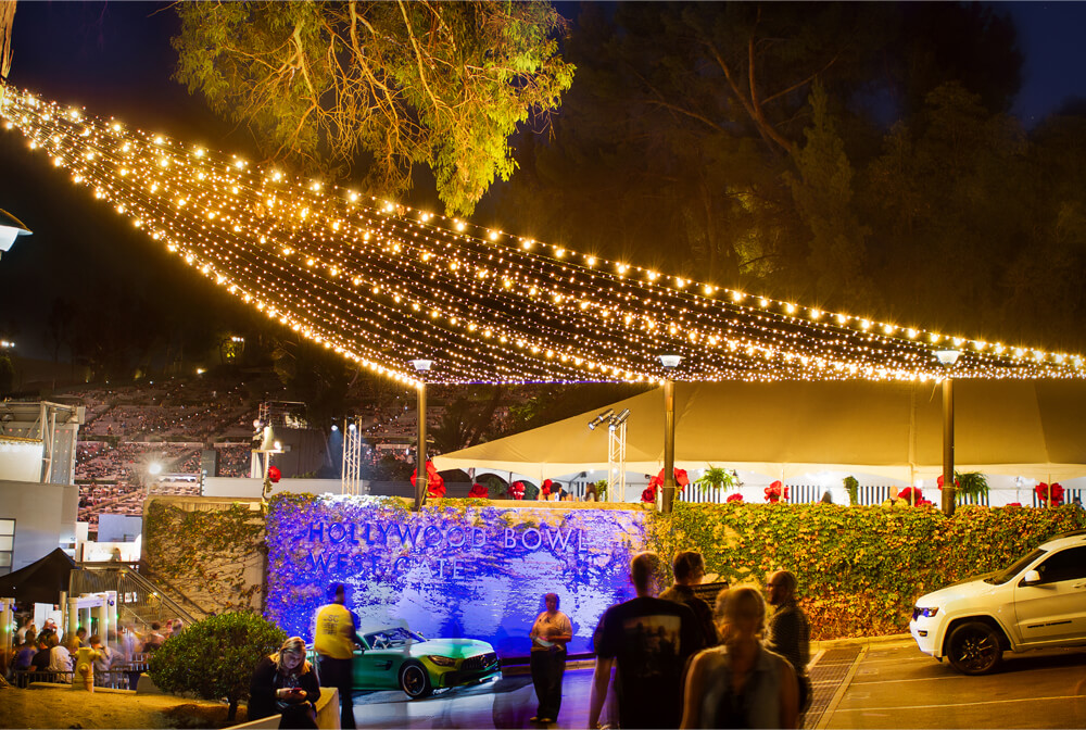 Special string lighting for a patio area at the Hollywood Bowl