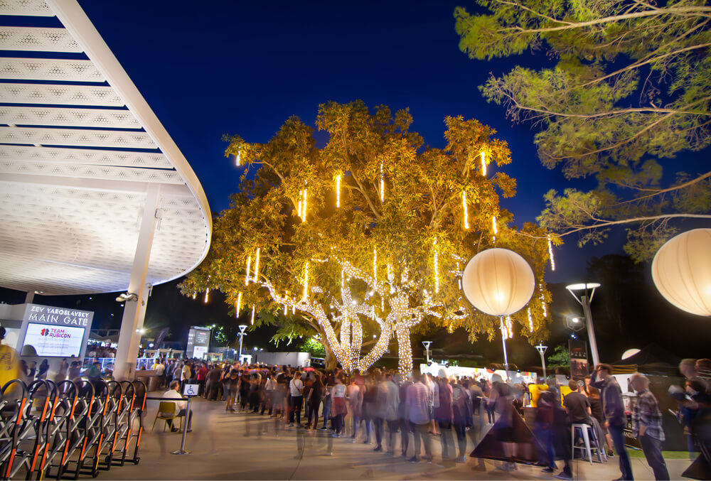 Special hanging holiday lighting for a commercial property with customers