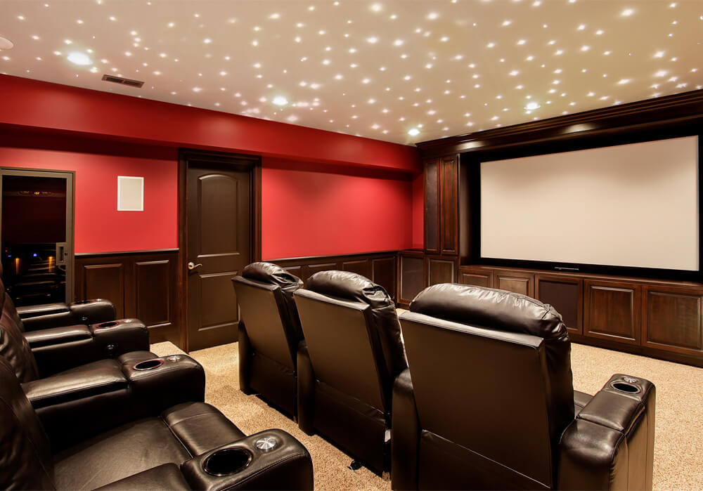 starfield ceiling in a home theater brightly lit