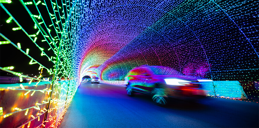 Special Christmas lighting tunnel for cars to drive through